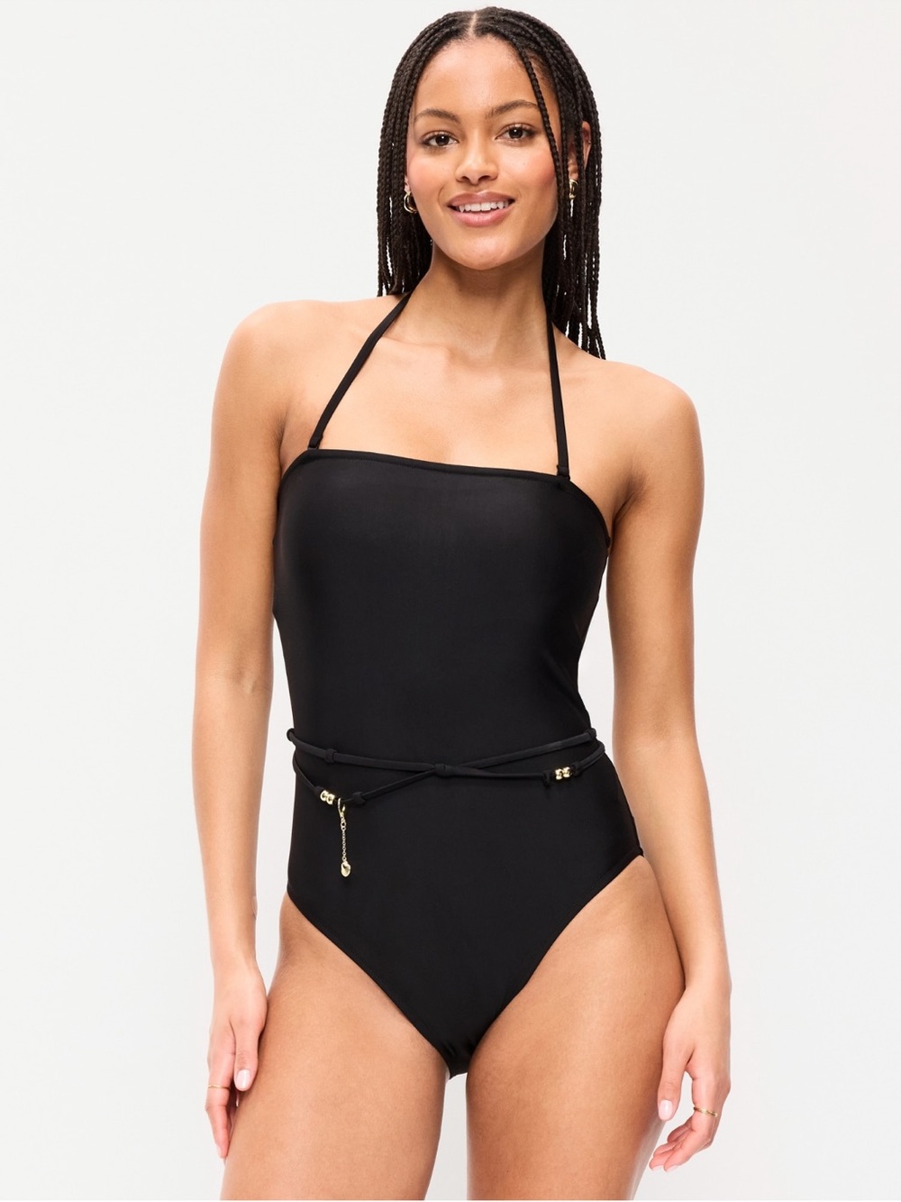 🆕 Old Navy Women's Strapless Belted One-Piece Swimsuit Swim Black L 12-14